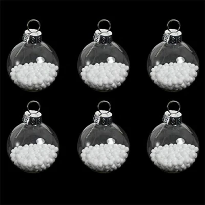 Image of Christmas Set 6 Glass Bauble Table Place Card Holder Snow Filled FREE Cards 9909