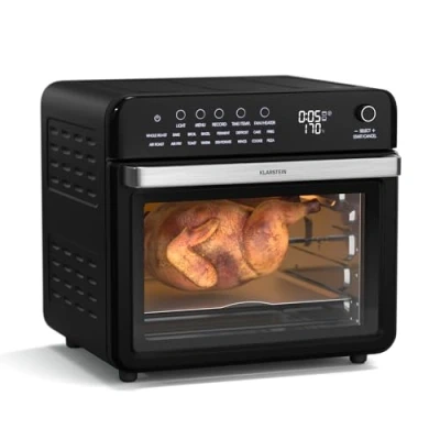 Image of Klarstein AirGlaze Digital Colour Air Fryer 34L Large Oven, 2100W, 16 Programs, 250 Recipes, Touch Panel, Rotisserie, Grill Rack &amp; Baking Tray, Black