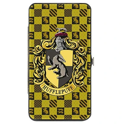 Image of Buckle Down womens Hinge Harry Potter Hufflepuff Crest/Heraldry Checkers Golds/Black Wallet, Multicolor, 7 x 4 US, Multicolor