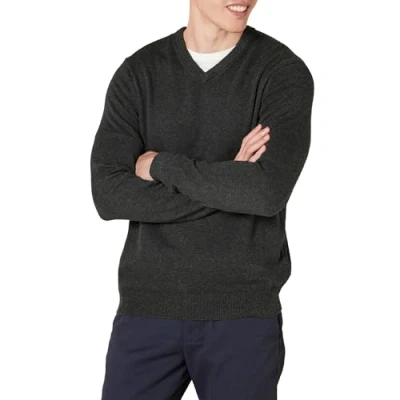 Image of Amazon Essentials Men&#039;s V Neck Sweater (Available in Big &amp; Tall), Charcoal Heather, XS