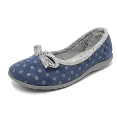 Image of Womens Ladies Memory Foam Fur Velour Polka Dot Slippers Sleepers BLUE SIZE 3