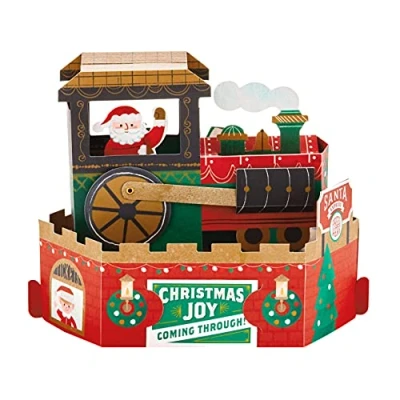 Image of Hallmark Christmas Card, Santa&#039;s Polar Express, Musical, Motion Wheel, Pop Up 3D Red, Green