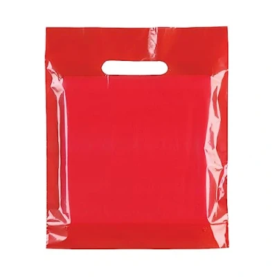 Image of 100x HEAVY DUTY STRONG COLOREDFULL PLASTIC CARRIER PATCH HANDLE BAGS, PARTY, BOUTIQUE GIFT BAGS (Red, 15 x 18)
