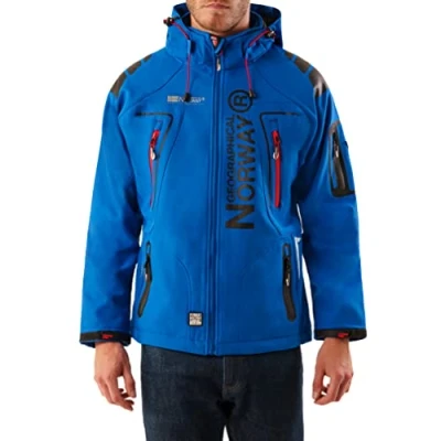 Image of Geographical Norway Men&#039;s Softshell Functional Outdoor Jacket Water Resistant Blue Blue, Medium