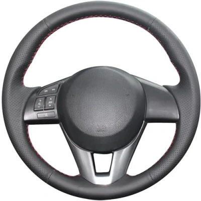 Image of Shining wheat Black Leather Car Steering Wheel Cover for Mazda 3 Axela 2013 2016 6 Atenza 2014 2017 2 2015 CX CX3 5 CX5 Scion iA