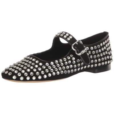 Image of Sam Edelman Women&#039;s Michaela Mary Jane Flat, Black Suede Gem, 7 UK