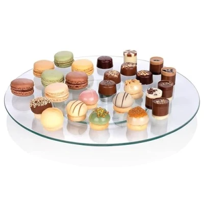 Image of Tempered Glass Lazy Susan Rotating Turntable Serving Tray Cake Decorating Plate