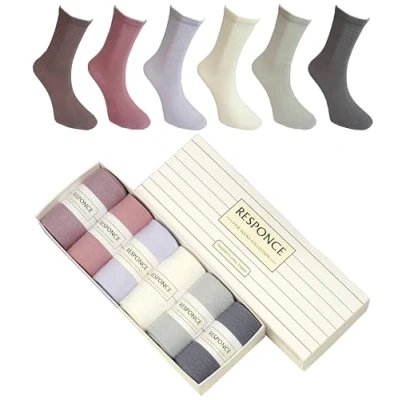 Image of Tafluxe Responce 6 Pairs, Ultra Soft Cotton Socks for Women &amp; Men, Breathable, Durable, Stretchable, Colourful, with a Gift Box (Pink White Gray Tones)