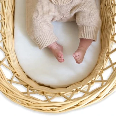 Image of Clair de Lune Wicker Moses Basket Fibre Mattress with Waterproof Cover, Baby Bassinet Mattresses 65 x 28 cm