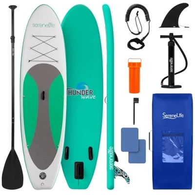 Image of SereneLife Inflatable Stand Up Paddle Board, SUP Board Paddleboards for Adults &amp; Youth, Accessories,15.25 cm Thick Standup Paddleboarding, Non Slip Deck, Wide Stance, Surf Control