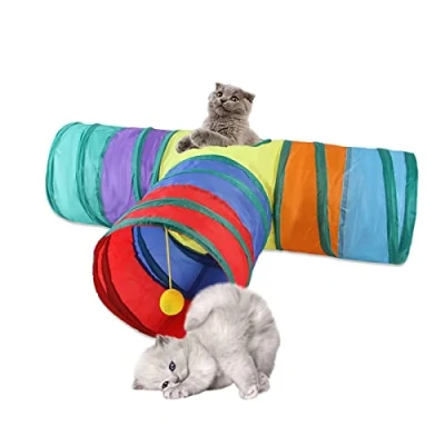 Image of Cat Toys Tunnel and Cube Pop Up Collapsible Kitten Indoor Outdoor 3 Way or 1wayCat Tube for Cat, Puppy, Kitty, Kitten, Rabbit (blue)
