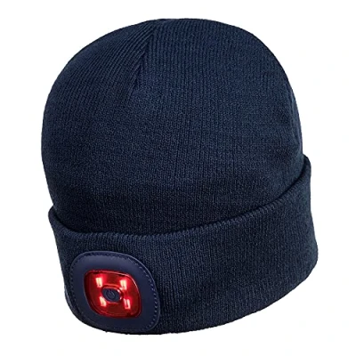 Image of Portwest Rechargeable Twin LED Beanie, Size: One Size, Colour: Navy, B028NAR