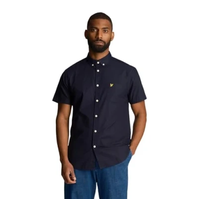 Image of Lyle &amp; Scott Mens Short Sleeve Oxford Shirt L Z271 Dark Navy