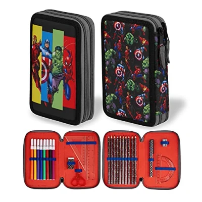 Image of Marvel Boys Super Hero Avengers School Pencil Case, Filled Case with Supplies, Back to Gift Idea