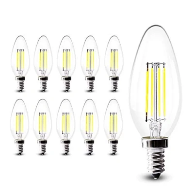 Image of E14 LED Filament Bulbs 4W, Clear Candle Bulbs, 40W Equivalent, Cool White 6000 6500K, Non Dimmable, Light Bulb, Small Edison Screw Lamp 10 Pack