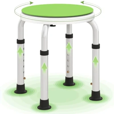 Image of HOMCOM 360 Swivel Seat Bath Shower Stool, Adjustable Height Chair with Aluminium Frame Non Slip Feet Safe Support Home Assistance, Green