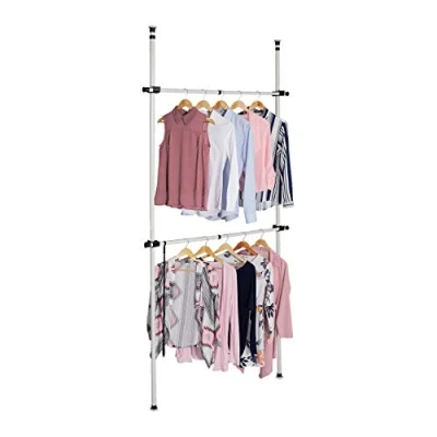 Image of Relaxdays Open System with 2 Clothes Rails &amp; Hanger Grips, Steel, Telescopic Wardrobe, White, 1 Item