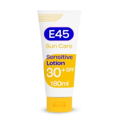 Image of E45 Sun SPF30 Sensitive Cream with Vitamin E UVA and UVB Protection Fragrance Free Dermatologically Tested Lotion For Body Suitable Dry, Eczema Prone Skin (180ml)