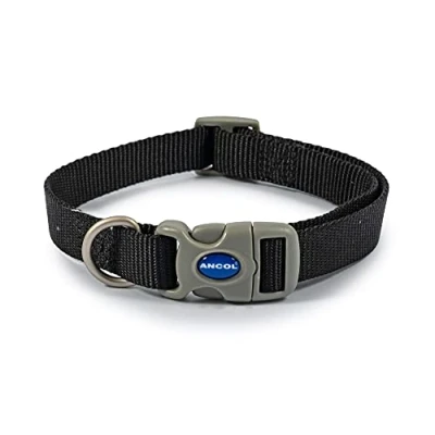 Image of Ancol Viva Adjustable Collar Black, size 1 2/Small, fits neck 20 30 cm, Quick Fit, Lightweight, Weather Proof