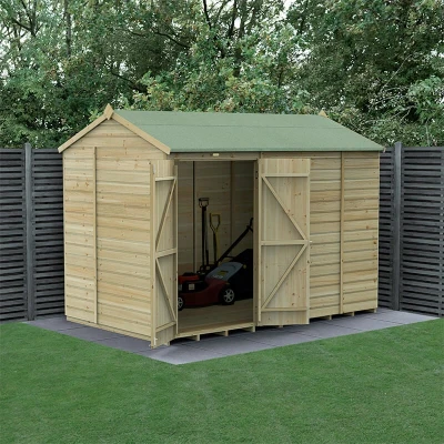 Image of 10&#039; x 6&#039; Forest Beckwood 25yr Guarantee Shiplap Pressure Treated Windowless Double Door Reverse Apex Wooden Shed (3.01m 1.99m)