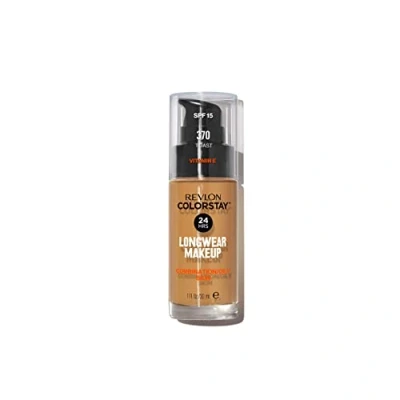 Image of Revlon Colorstay Liquid Foundation Makeup for Combination/Oily Skin SPF 15, Longwear Medium Full Coverage with Matte Finish, Toast (370), 30 ml