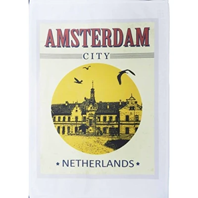 Image of Half a Donkey Vintage Style Amsterdam City Poster Large Cotton Tea Towel