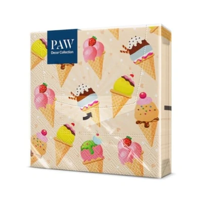 Image of PAW Napkins 3 Ply (33 x 33 cm) 20 Pieces Perfect for Children&#039;s Birthdays Parties, picnics, Tea Parties Colorful Paper Color: Ice Cream