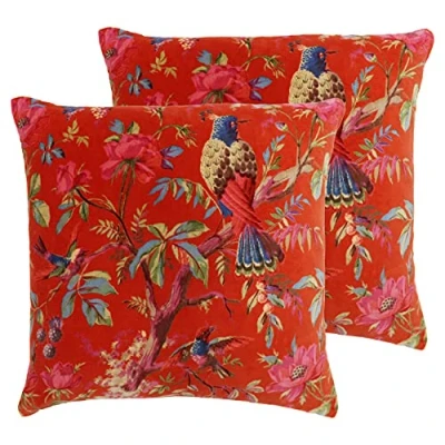 Image of Paoletti Paradise Square Cushions (Twin Pack) Orange Cotton Size 50 cm x