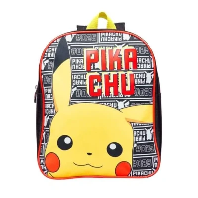 Image of Official Children&#039;s Pokemon Pikachu #56 Black Backpack School Bag, Black/Yellow/Red, 25cm (W) x 30cm (H) 9cm (D), (D)
