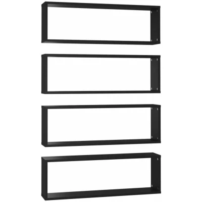 Image of vidaXL Wall Cube Shelf 4 pcs Black 80x15x26.5 cm Engineered Wood