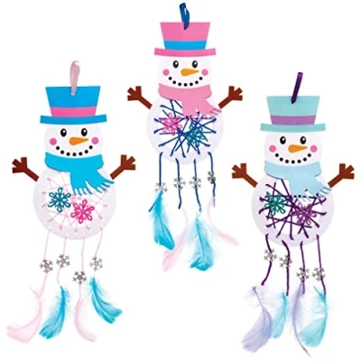 Image of Baker Ross AT169 Snowman Dreamcatcher Kits, Christmas Arts and Crafts (Pack of 4), Assorted, 30 cm