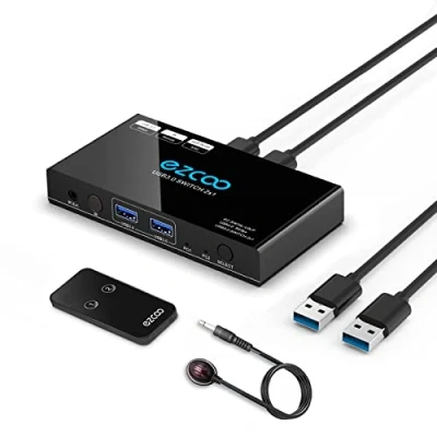 Image of USB 3.0 Switch 2 In 4 Out Sharing Switcher IR Remote KVM Hub for Mouse, Keyboard, Scanner, Printer with Pcs of 1M A to