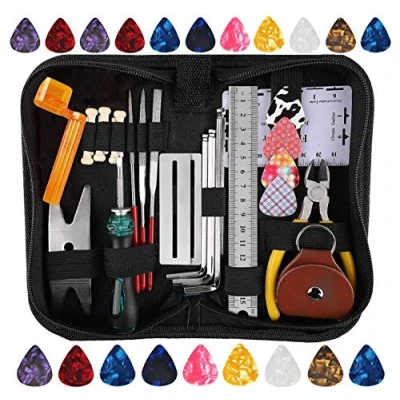 Image of 45Pcs Guitar Repairing Maintenance Tool Kit with Carry Bag Pick, for Ukulele Bass Mandolin Banjo,Guitar Care Cleaning Accessories Set, Perfect Gift Music String Instrument Enthusiast