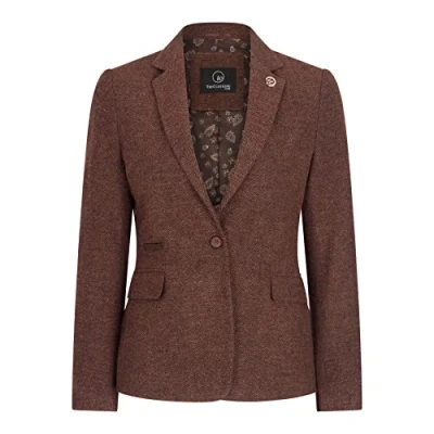 Image of Ladies Blazer Tweed Herringbone Wool Classic Smart Casual Vintage Rust Brown Camel 20