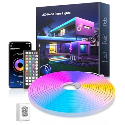 Image of 5M Led Neon Rope Lights, Flexible RGB Strip Lights with App/Remote Control, Music Sync Colour Changing Gaming Waterproof for Bedroom Home Decor