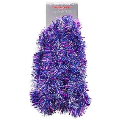 Image of Christmas Concepts® 4m Metre Chunky/Fine Tinsel Decoration (PURPLE/BLUE/SILVER)