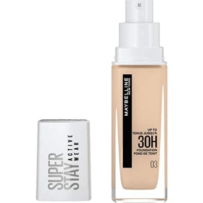 Image of Maybelline New York Super Stay Active Wear, waterproof foundation with high coverage, long lasting facial make up, colour: No. 3 True Ivory (Light), 1 x 30 ml