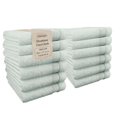 Image of Blue Canyon Face Cloth, Bathroom Soft Towels, Woven LightWeight, Quick Dry, Reusable Bacteria Resistant, Skin Friendly, Makeup Remover Cloth 30 * cm, 500 GSM, PACK OF 12, (MINT GREEN)