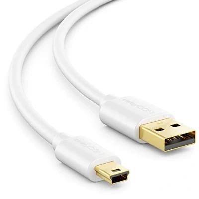 Image of deleyCON 1m (3.28 ft.) Mini USB 2.0 High Speed Cable Charging Data for Mobile Phones Smartphones Tablets Navigation Systems A Male to B White