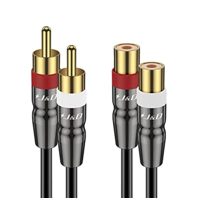 Image of J&amp;D 2 RCA Extension Cable Male to Female, Copper Shell Gold Plated 2RCA Female Stereo Audio Extender Cord Adapter, 4.5 Meter
