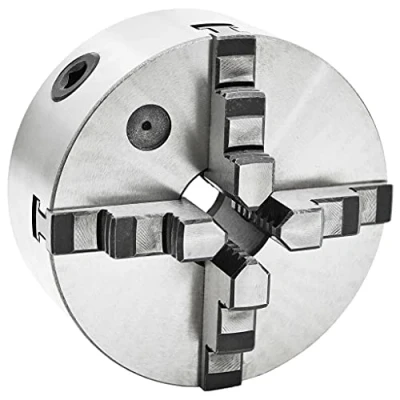 Image of vidaXL 4 Jaw Self Centering Lathe Chuck 160 mm High Hardness and Wear Resistant HT300 Steel Ideal for Various Material Shapes Silver Black