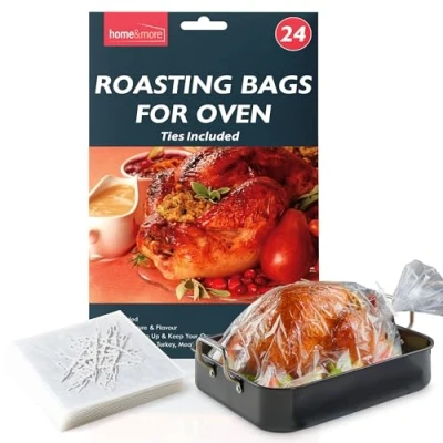 Image of 24pk Roasting Bags for Oven with Ties Chicken, Turkey, Meat &amp; Fish 38 x 25cm Multi Purpose Cooking Turkey