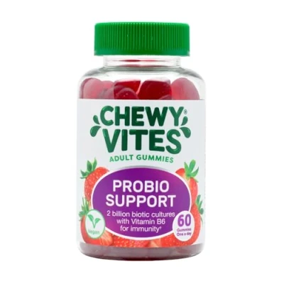 Image of Chewy Vites Probio Support 60 Adult Gummy Vitamins 2 Billion Biotic Cultures B3,B5 and B6 for Immunity Months Supply Delicious Taste Vegan Real Fruit Juice Red Berries Flavour