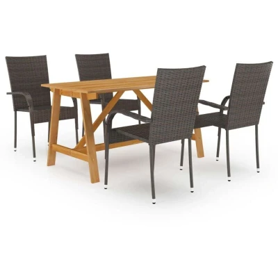 Image of vidaXL 5 Piece Garden Dining Set Brown
