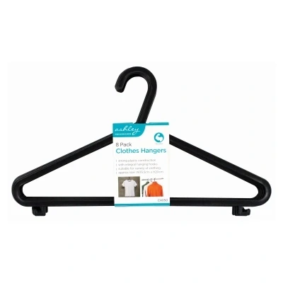 Image of Black Plastic Coat Hangers Pack of 8 By Ashley