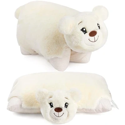 Image of BRUBAKER Cuddly Animal Pillow Bear 2 in 1 Teddy and 15.7 x 11.8 inches (40 30 cm) Plush Foldable Kids Soft Toy Beige