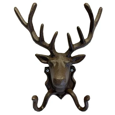 Image of Cast Iron Stag Head Wall Mounted Coat Hook Rack