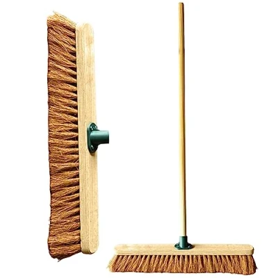 Image of 24 Broom Indoor Outdoor Soft Sweeping Brush with Wooden Handle Natural Floor Dense Bristles Brooms for Office Warehouse and Garage (Softer Coco Bristles)