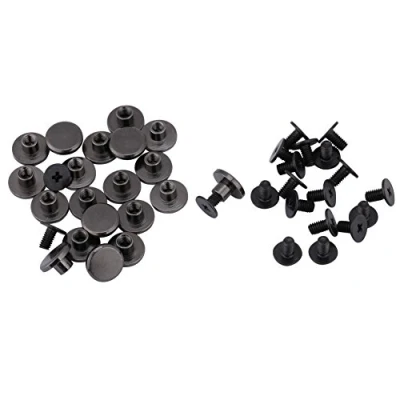 Image of Walfront Pack of 20 Sets Brass Flat Head Button Stud, Black Leathercraft Screws Nail Rivets, DIY Leather Craft Metal Rivet for Belt Strap Bag Shoes Decoration(5mm)