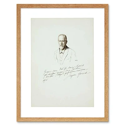 Image of Wee Blue Coo Drawing Sigmund Freud Signed Psychoanalysis Picture Framed Wall Art Print